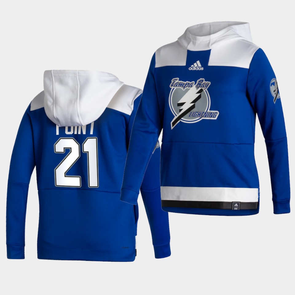Men Tampa Bay Lightning #21 Point Blue NHL 2021 Adidas Pullover Hoodie Jersey